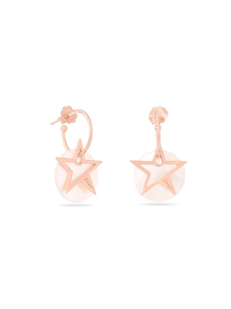 Kicky & Perky 925 Sterling Silver Star And Mother Of Pearl Hoop Earrings : VSILIJE006_R