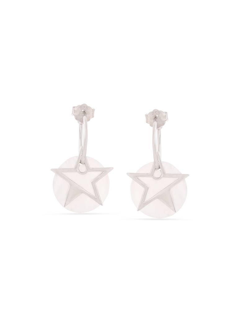 Kicky & Perky 925 Sterling Silver Star And Mother Of Pearl Hoop Earrings : VSILIJE006_S