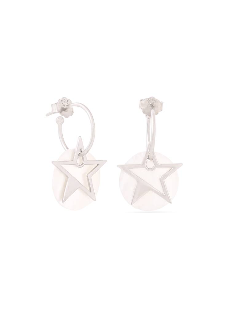 Kicky & Perky 925 Sterling Silver Star And Mother Of Pearl Hoop Earrings : VSILIJE006_S