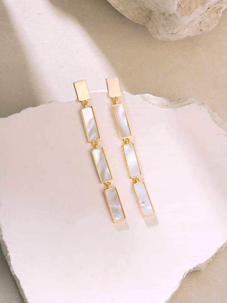 Kicky & Perky 925 Sterling Silver Brick Pattern Mother Of Pearl Earrings : VSILIJE010_G