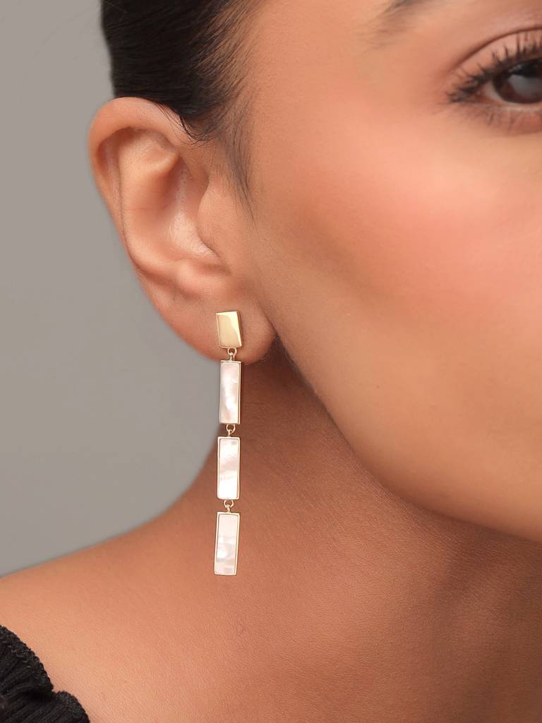 Kicky & Perky 925 Sterling Silver Brick Pattern Mother Of Pearl Earrings : VSILIJE010_G