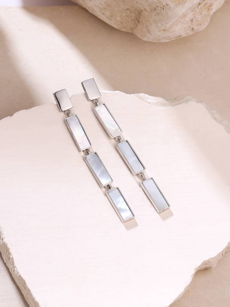 Kicky & Perky 925 Sterling Silver Brick Pattern Mother Of Pearl Earrings : VSILIJE010_S