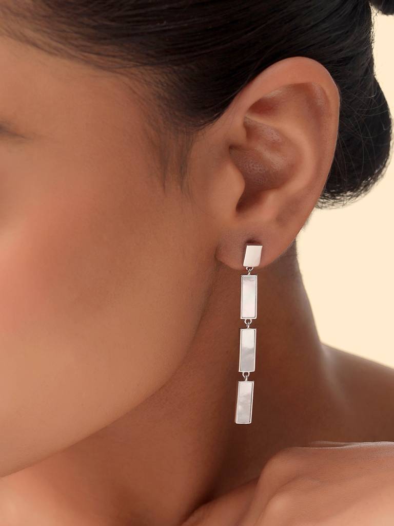 Kicky & Perky 925 Sterling Silver Brick Pattern Mother Of Pearl Earrings : VSILIJE010_S