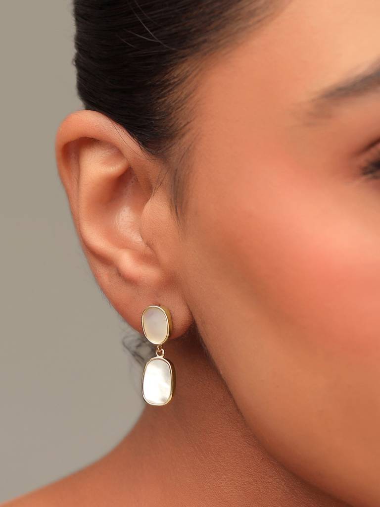 Kicky & Perky 925 Sterling Silver Abstract Mother Of Pearl Earrings : VSILIJE011_G