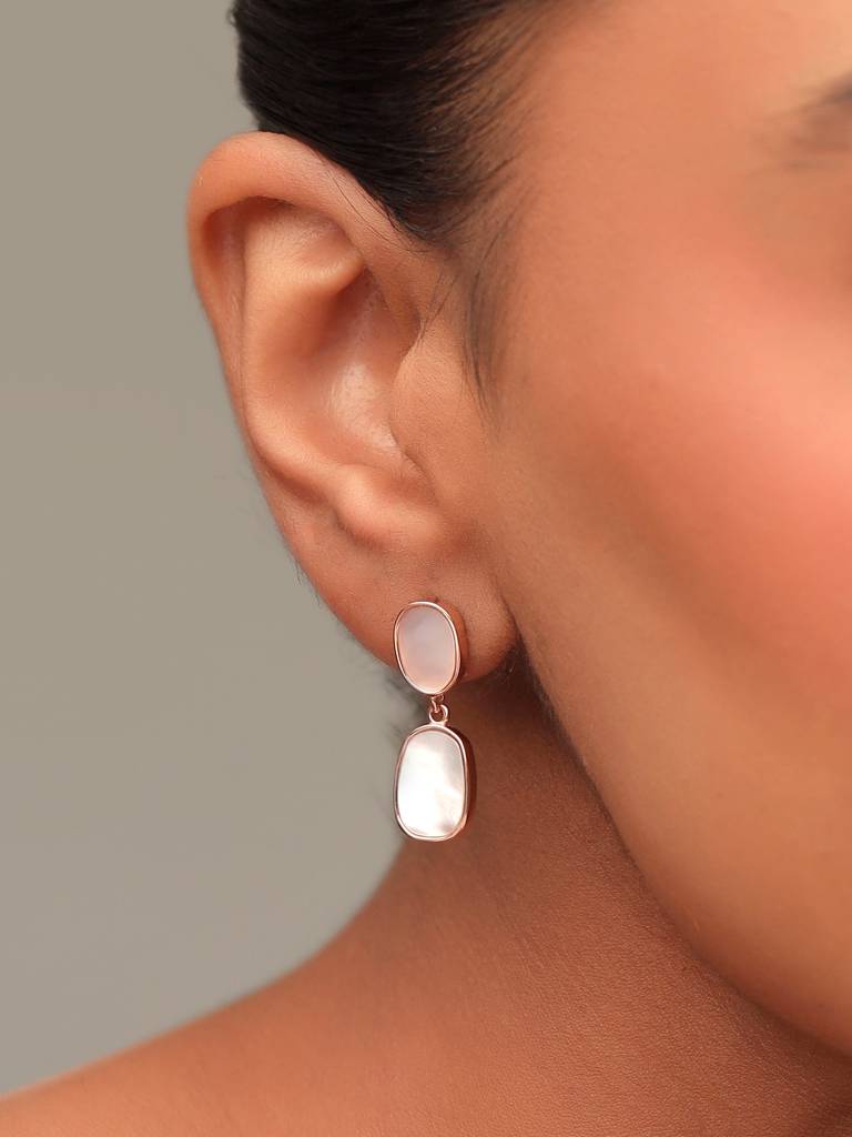 Kicky & Perky 925 Sterling Silver Abstract Mother Of Pearl Earrings : VSILIJE011_R