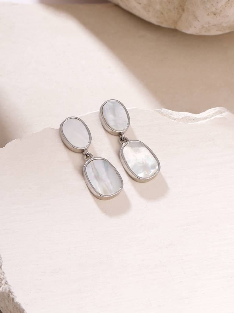 Kicky & Perky 925 Sterling Silver Abstract Mother Of Pearl Earrings : VSILIJE011_S