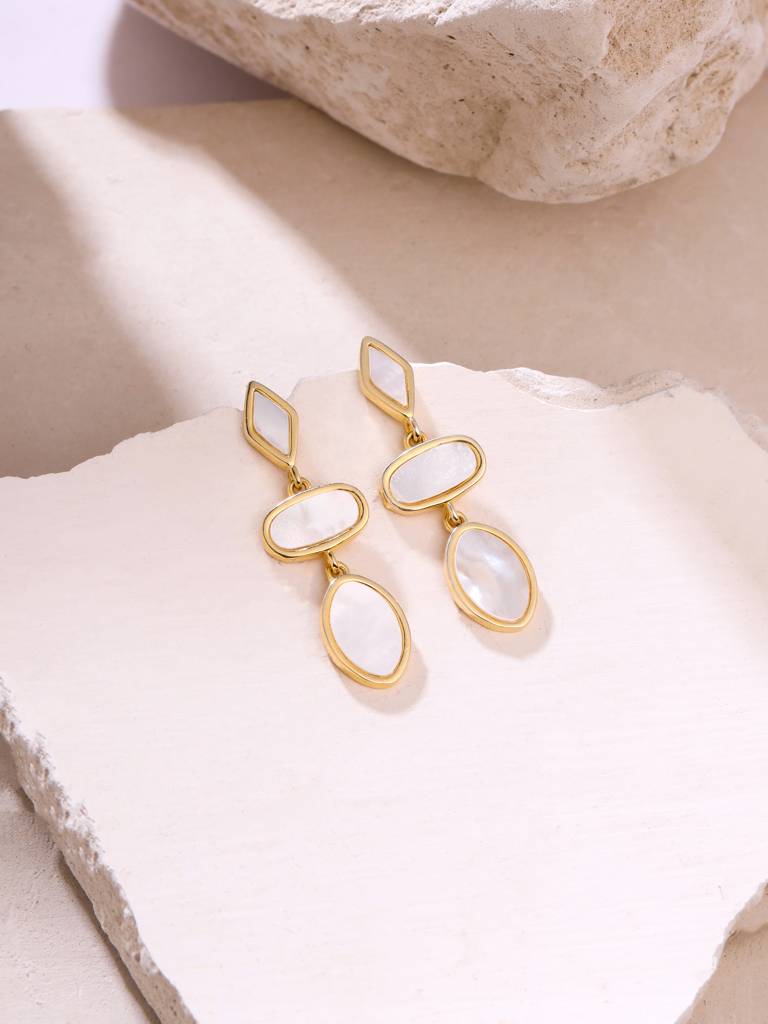 Kicky & Perky 925 Sterling Silver Geometric Mother Of Pearl Earrings : VSILIJE014_G