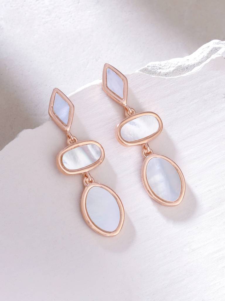 Kicky & Perky 925 Sterling Silver Geometric Mother Of Pearl Earrings : VSILIJE014_R