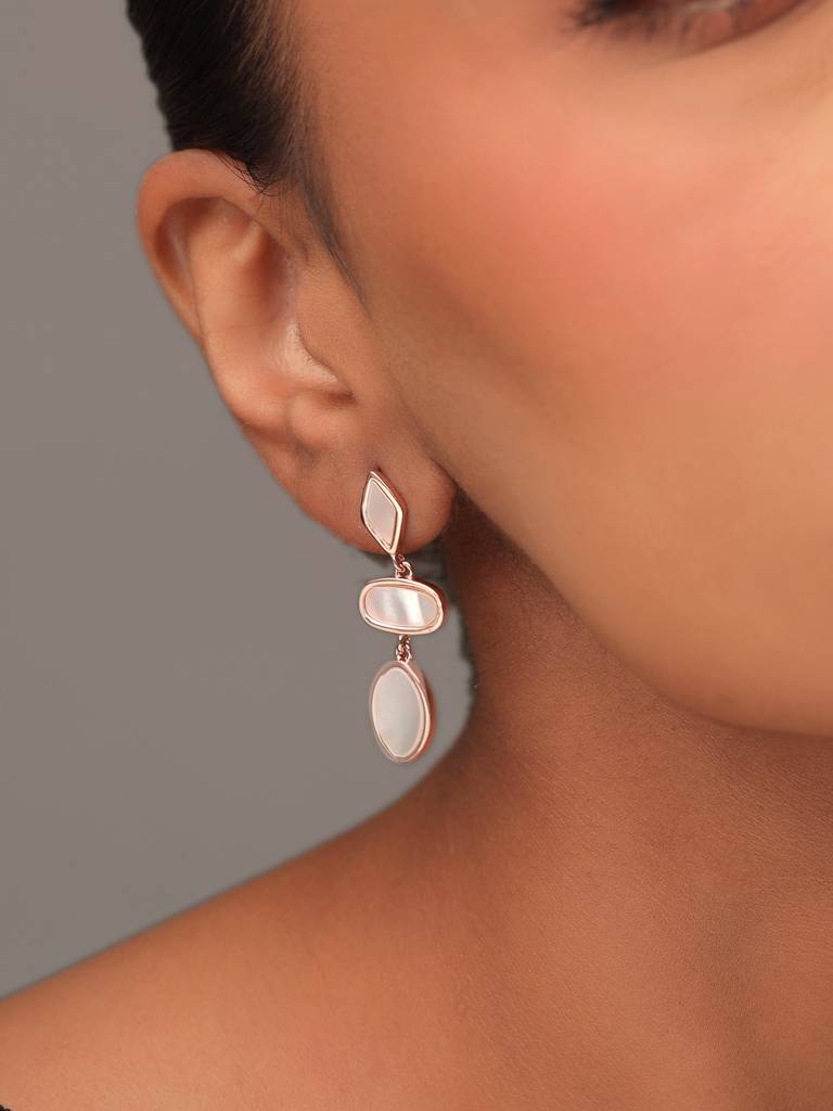 Kicky & Perky 925 Sterling Silver Geometric Mother Of Pearl Earrings : VSILIJE014_R