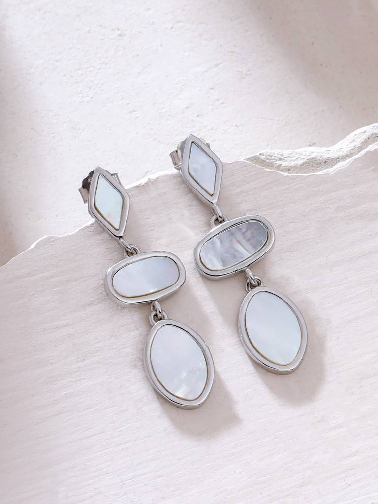 Kicky & Perky 925 Sterling Silver Geometric Mother Of Pearl Earrings : VSILIJE014_S