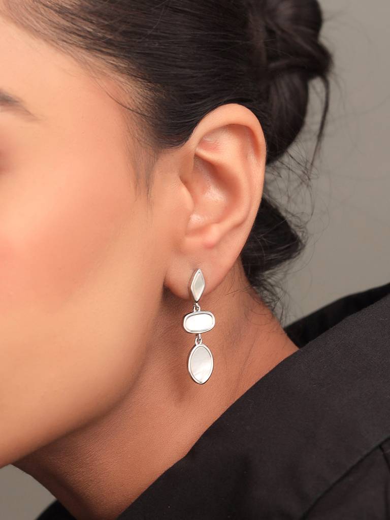 Kicky & Perky 925 Sterling Silver Geometric Mother Of Pearl Earrings : VSILIJE014_S