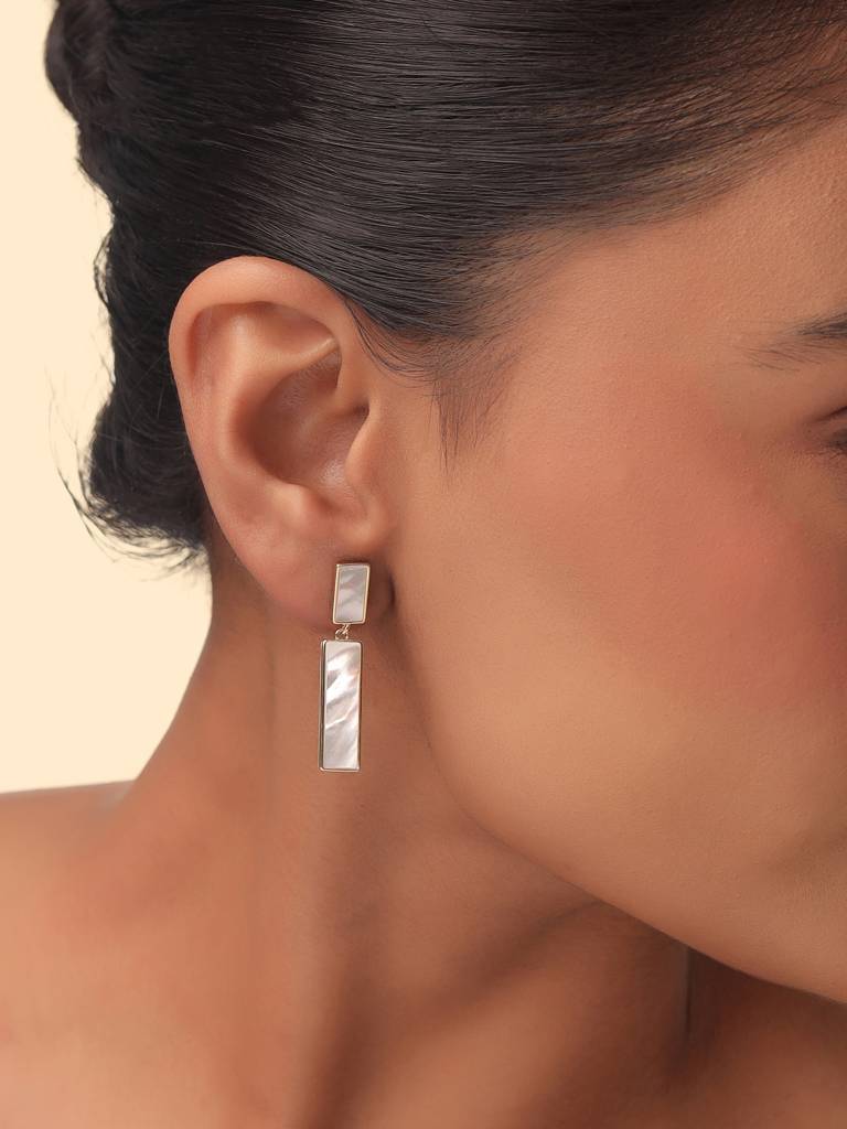 Kicky & Perky 925 Sterling Silver Symmetrical Mother Of Pearl Earrings : VSILIJE015_G