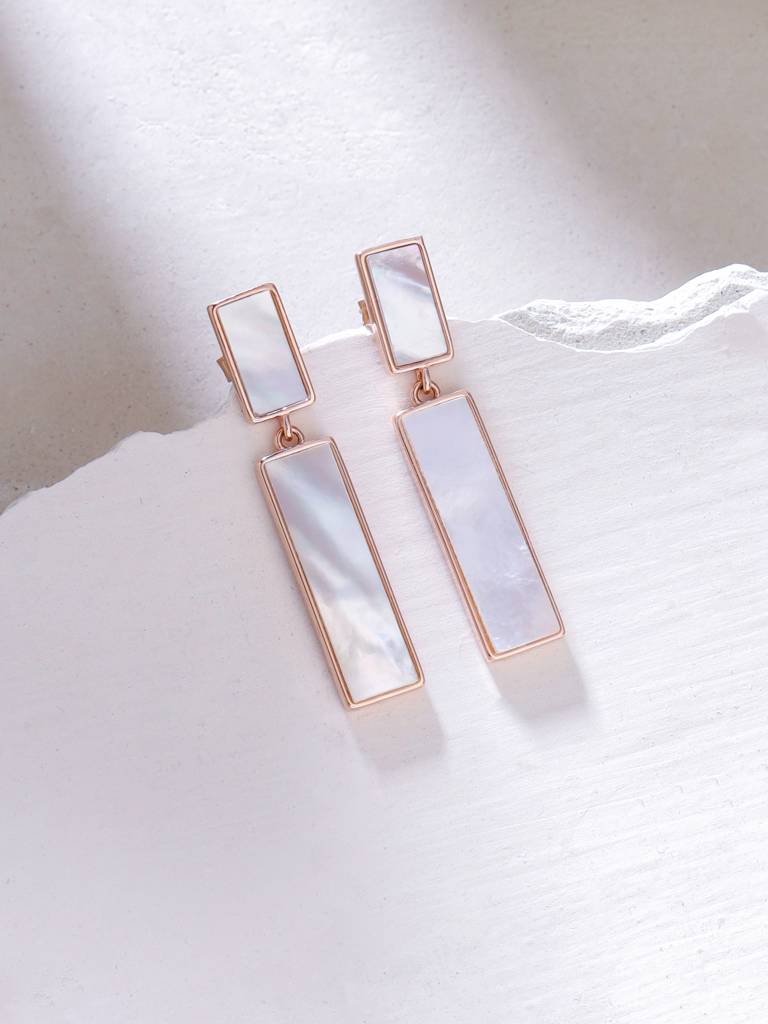 Kicky & Perky 925 Sterling Silver Symmetrical Mother Of Pearl Earrings : VSILIJE015_R