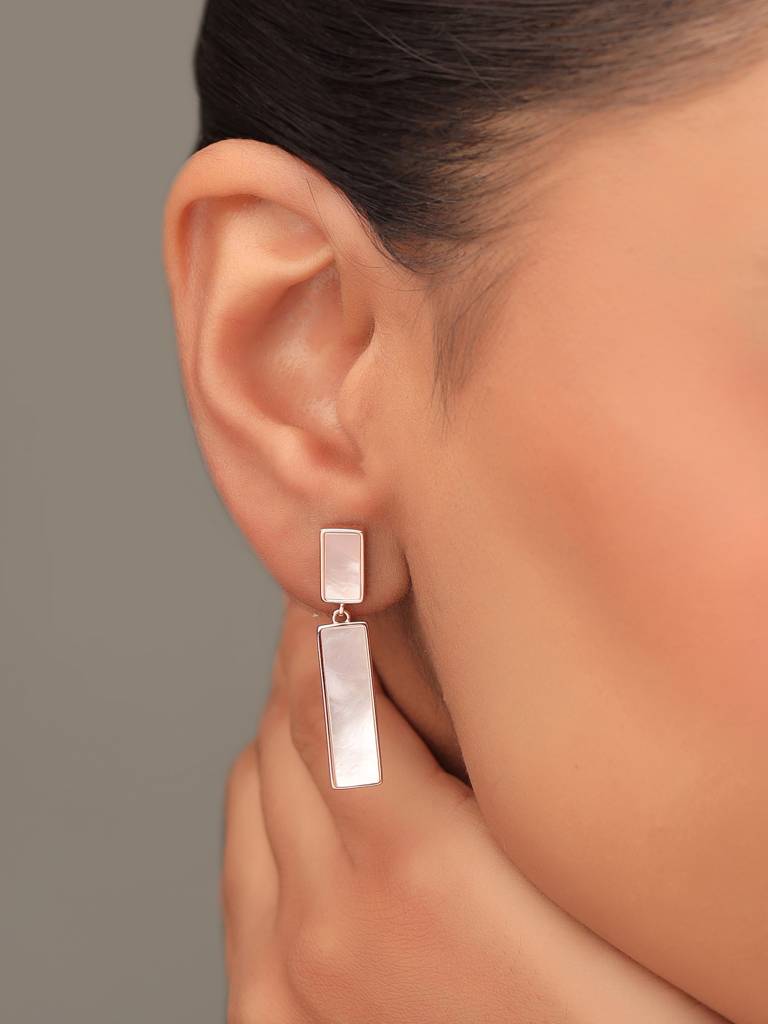 Kicky & Perky 925 Sterling Silver Symmetrical Mother Of Pearl Earrings : VSILIJE015_R