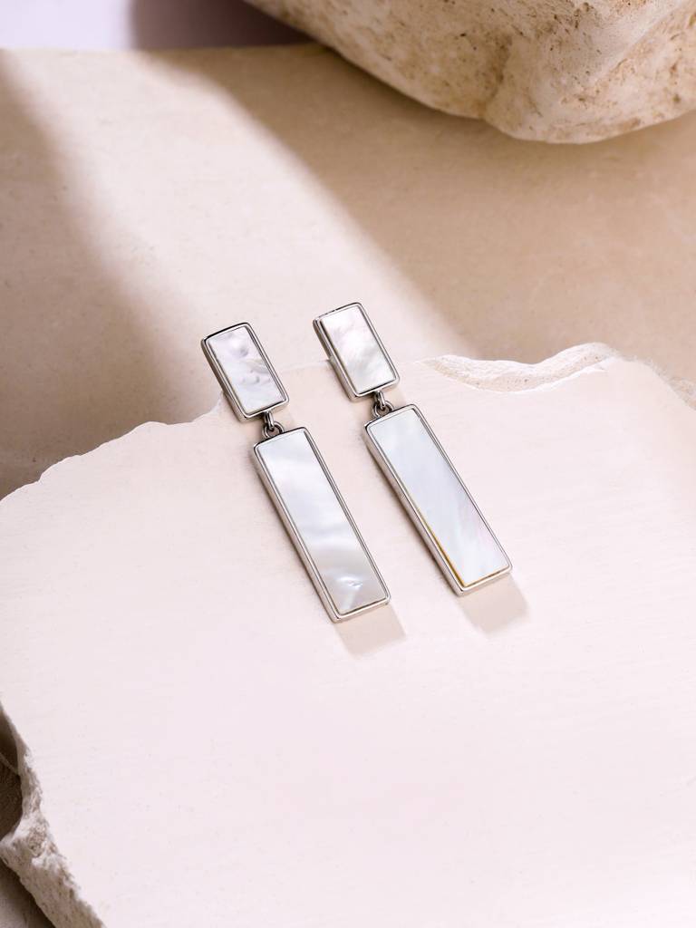 Kicky & Perky 925 Sterling Silver Symmetrical Mother Of Pearl Earrings : VSILIJE015_S