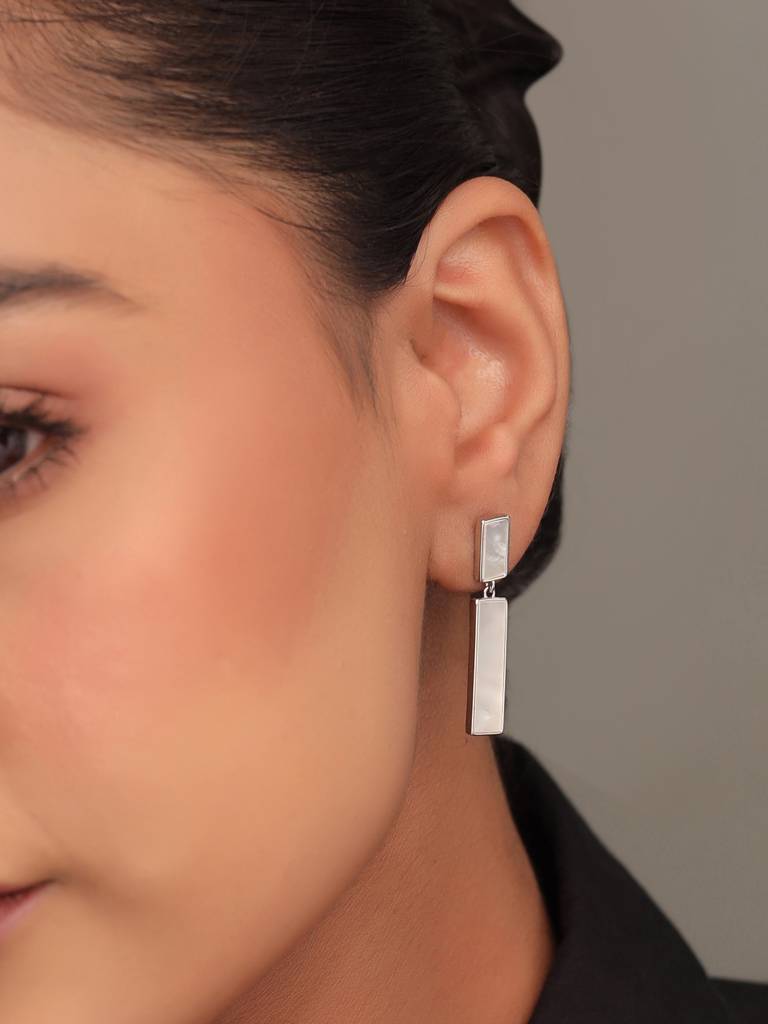 Kicky & Perky 925 Sterling Silver Symmetrical Mother Of Pearl Earrings : VSILIJE015_S