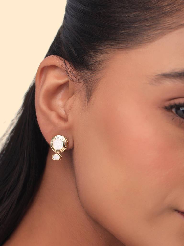 Kicky & Perky 925 Sterling Silver Abstract Geometric Mother Of Pearl Earrings : VSILIJE016_G