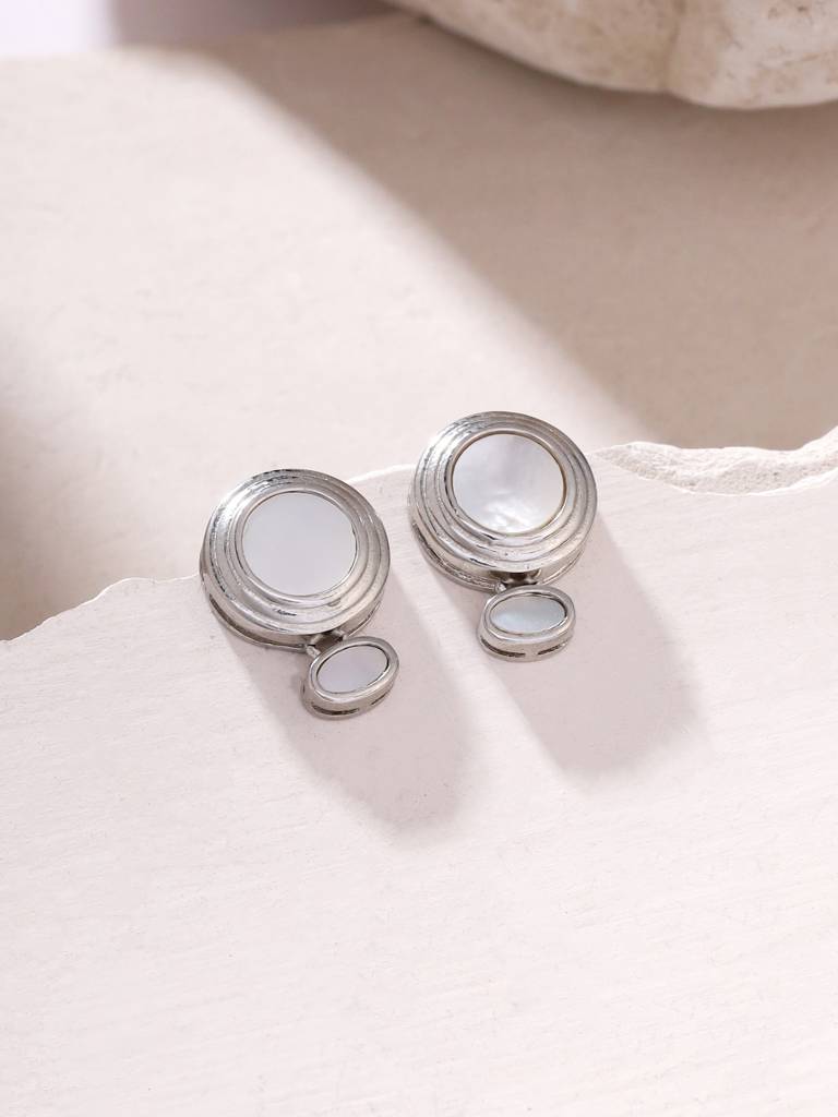 Kicky & Perky 925 Sterling Silver Abstract Geometric Mother Of Pearl Earrings : VSILIJE016_S