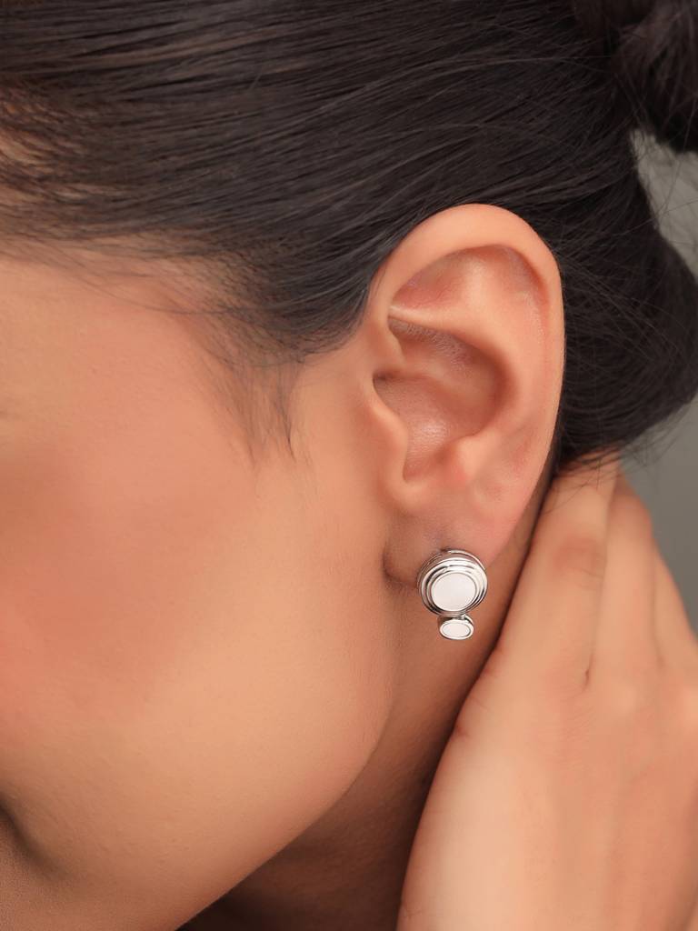 Kicky & Perky 925 Sterling Silver Abstract Geometric Mother Of Pearl Earrings : VSILIJE016_S