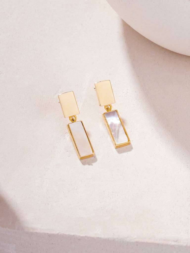 Kicky & Perky 925 Sterling Silver 14K Gold Plated Abstract Geometric Mother Of Pearl Earrings : VSILIJE018_G