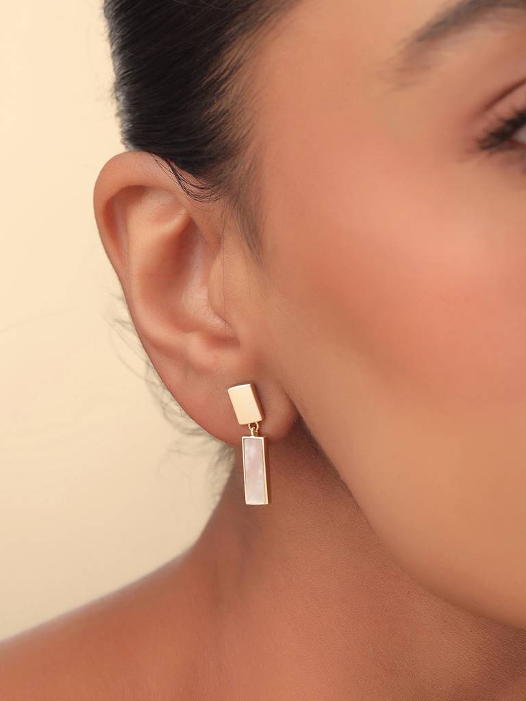 Kicky & Perky 925 Sterling Silver 14K Gold Plated Abstract Geometric Mother Of Pearl Earrings : VSILIJE018_G
