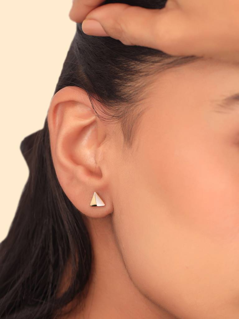 Kicky & Perky 925 Sterling Silver Geometric Mother Of Pearl Stud Earrings : VSILIJE019_G