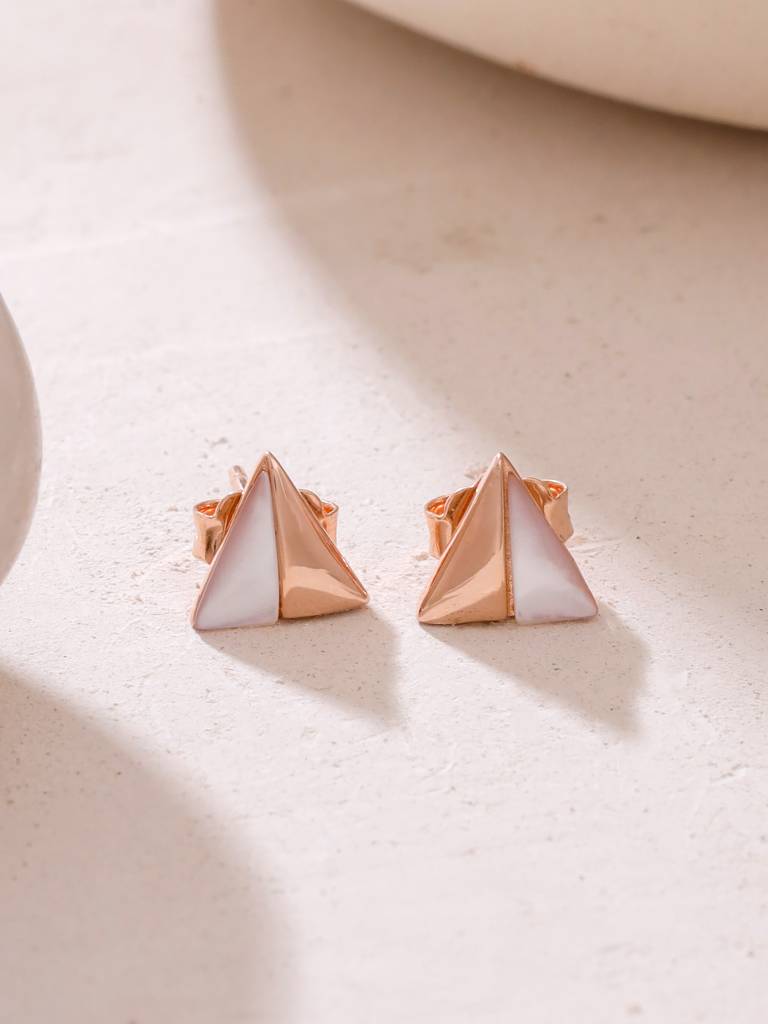 Kicky & Perky 925 Sterling Silver Geometric Mother Of Pearl Stud Earrings : VSILIJE019_R