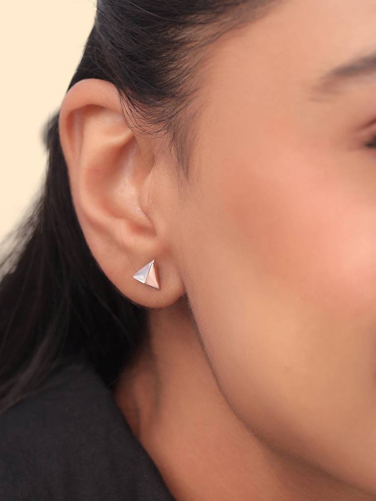 Kicky & Perky 925 Sterling Silver Geometric Mother Of Pearl Stud Earrings : VSILIJE019_R