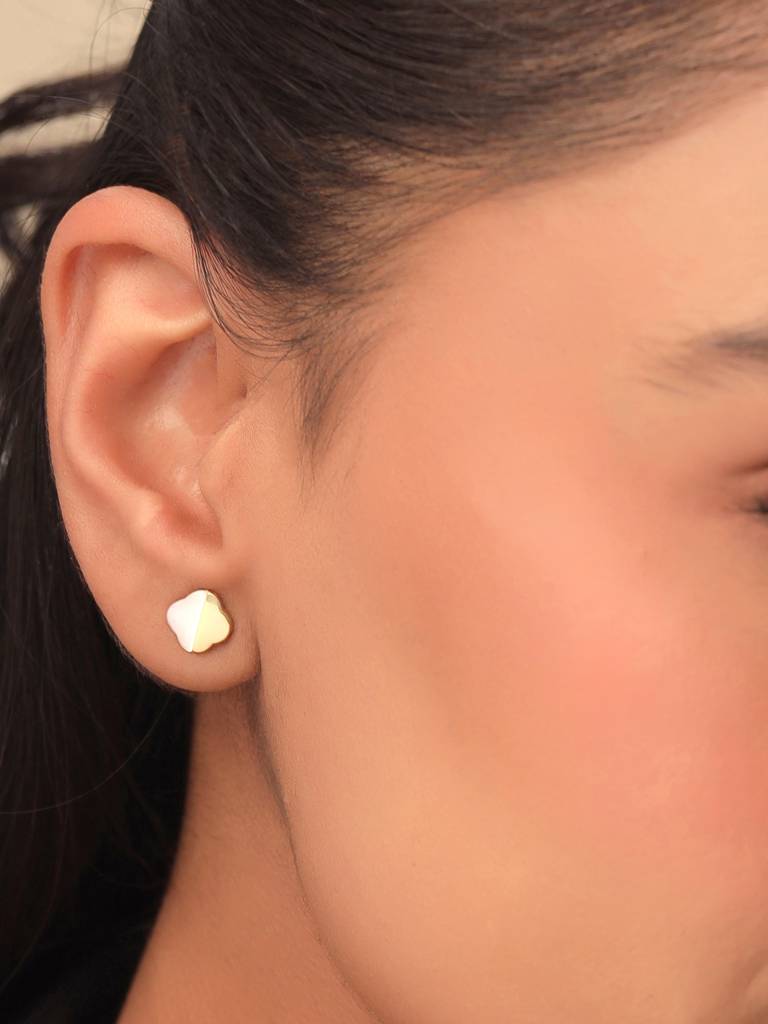 Kicky & Perky 925 Sterling Silver Lucky Clover Mother Of Pearl Stud Earrings : VSILIJE020_G