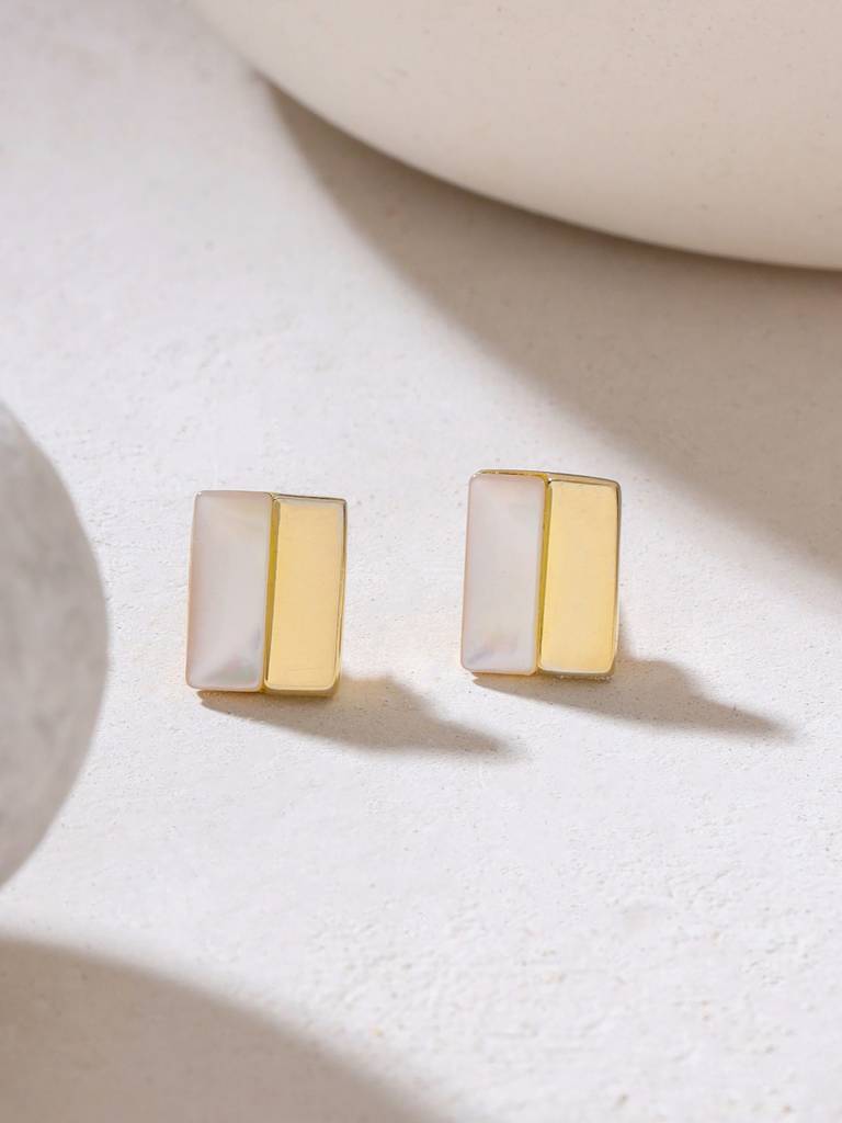 Kicky & Perky 925 Sterling Silver Geometric Mother Of Pearl Stud Earrings. : VSILIJE021_G