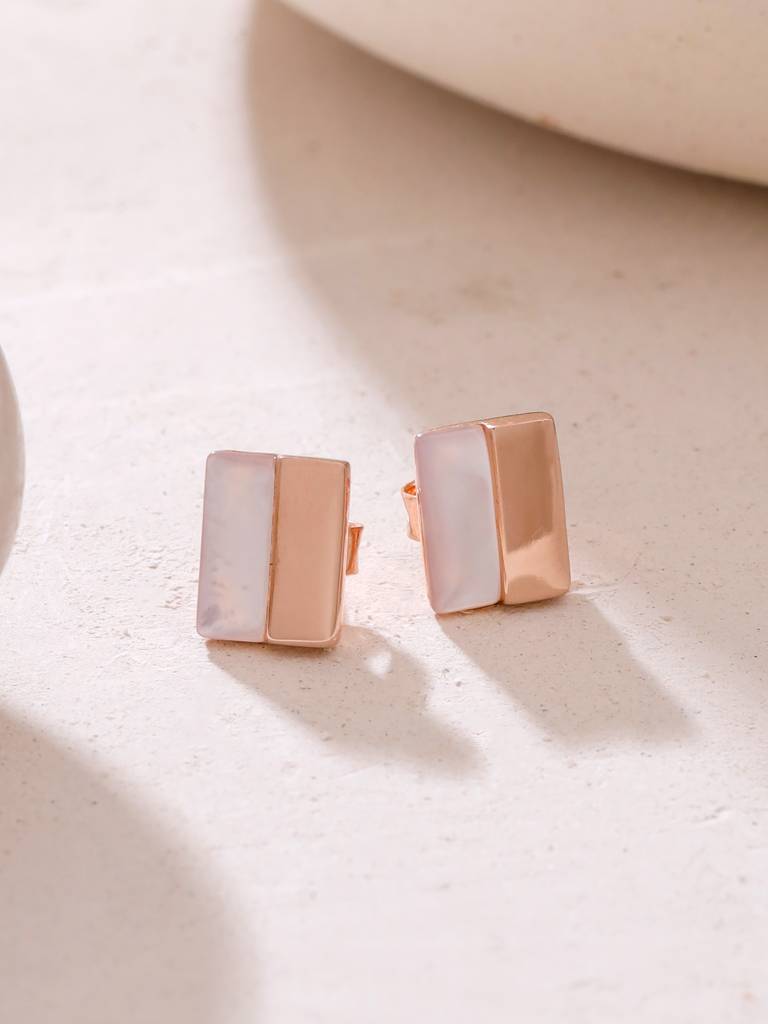 Kicky & Perky 925 Sterling Silver Geometric Mother Of Pearl Stud Earrings. : VSILIJE021_R
