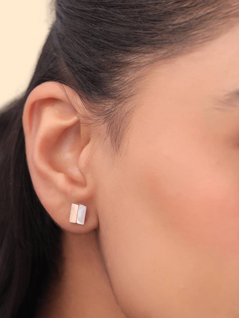 Kicky & Perky 925 Sterling Silver Geometric Mother Of Pearl Stud Earrings. : VSILIJE021_R