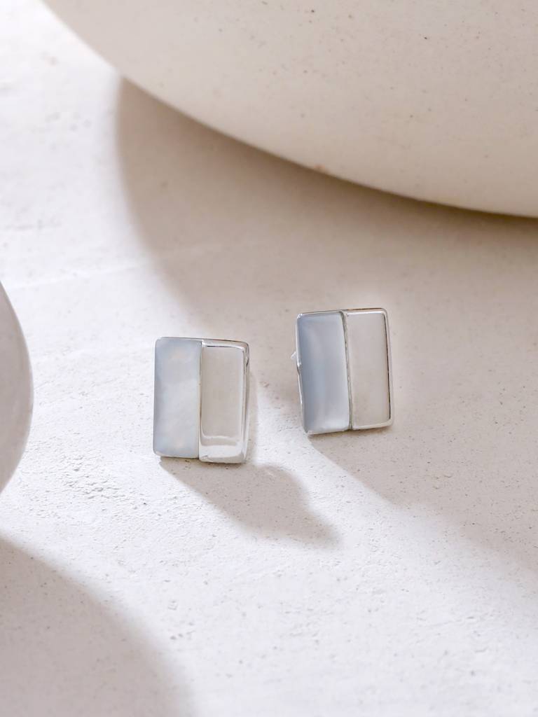 Kicky & Perky 925 Sterling Silver Geometric Mother Of Pearl Stud Earrings. : VSILIJE021_S