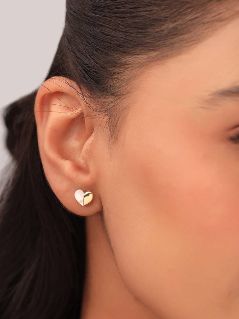 Kicky & Perky 925 Sterling Silver Heart-Shaped Mother Of Pearl Stud Earrings : VSILIJE022_G