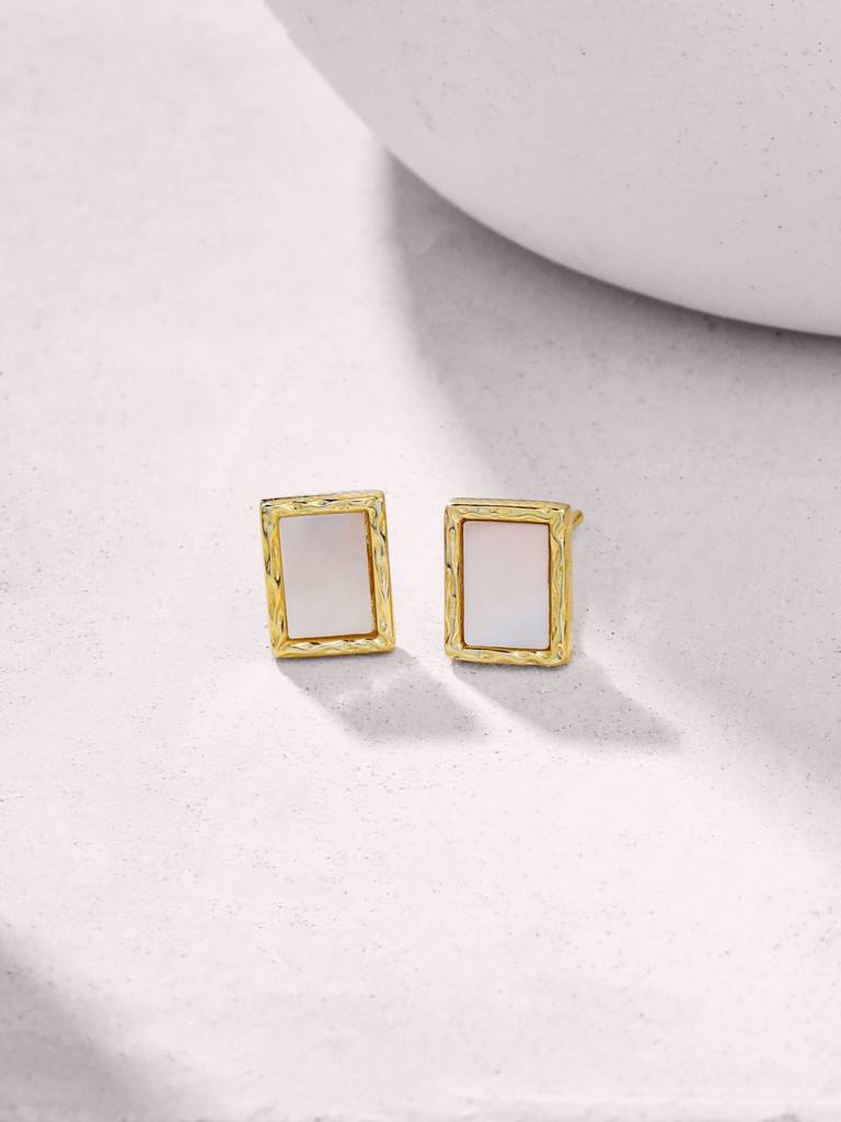 Kicky & Perky 925 Sterling Silver Geometrics Mother Of Pearl Stud Earrings : VSILIJE024_G