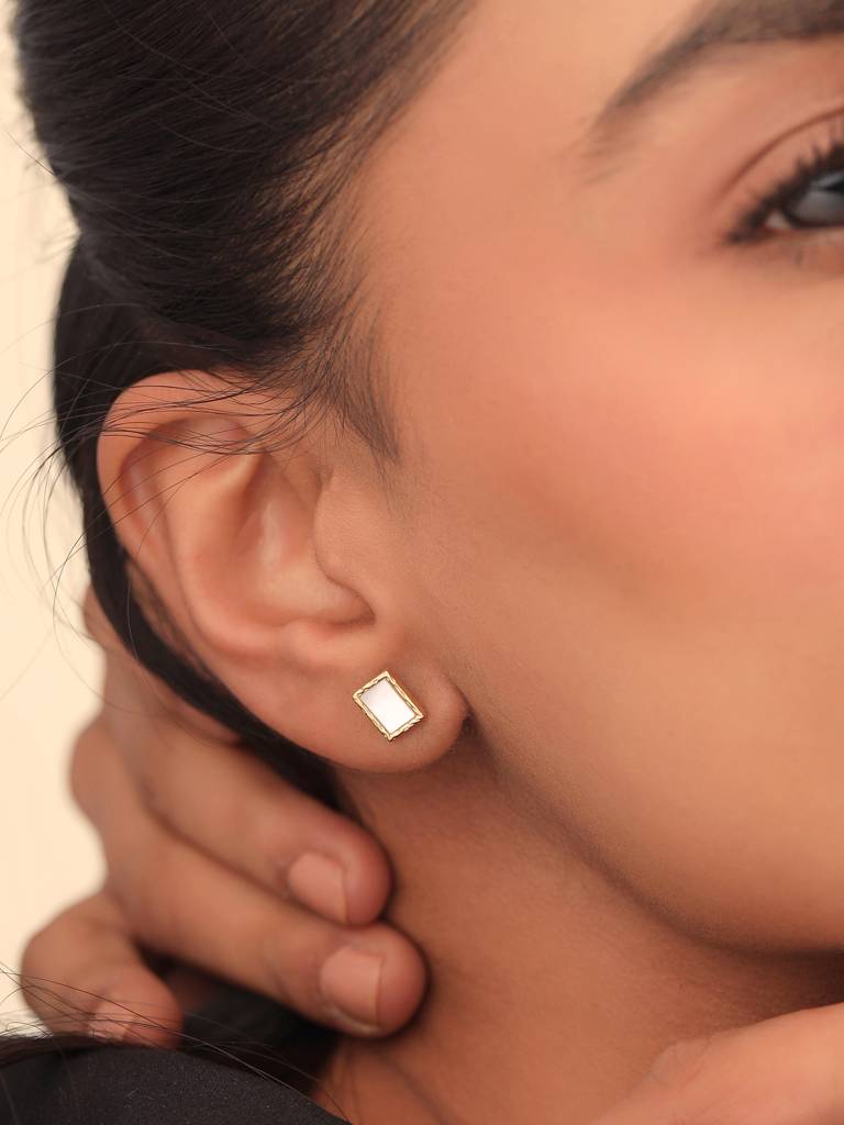 Kicky & Perky 925 Sterling Silver Geometrics Mother Of Pearl Stud Earrings : VSILIJE024_G