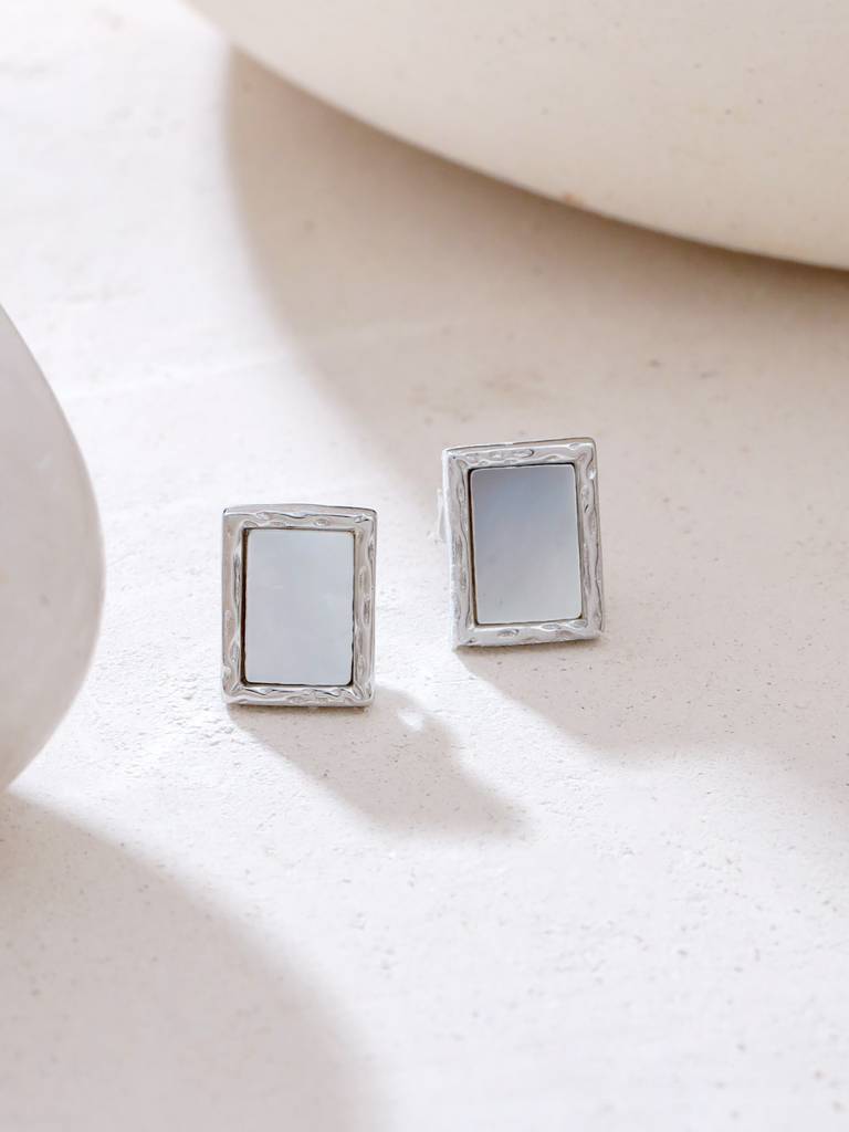 Kicky & Perky 925 Sterling Silver Geometrics Mother Of Pearl Stud Earrings : VSILIJE024_S