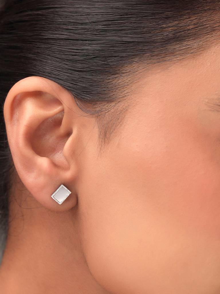 Kicky & Perky 925 Sterling Silver Geometrics Mother Of Pearl Stud Earrings : VSILIJE024_S