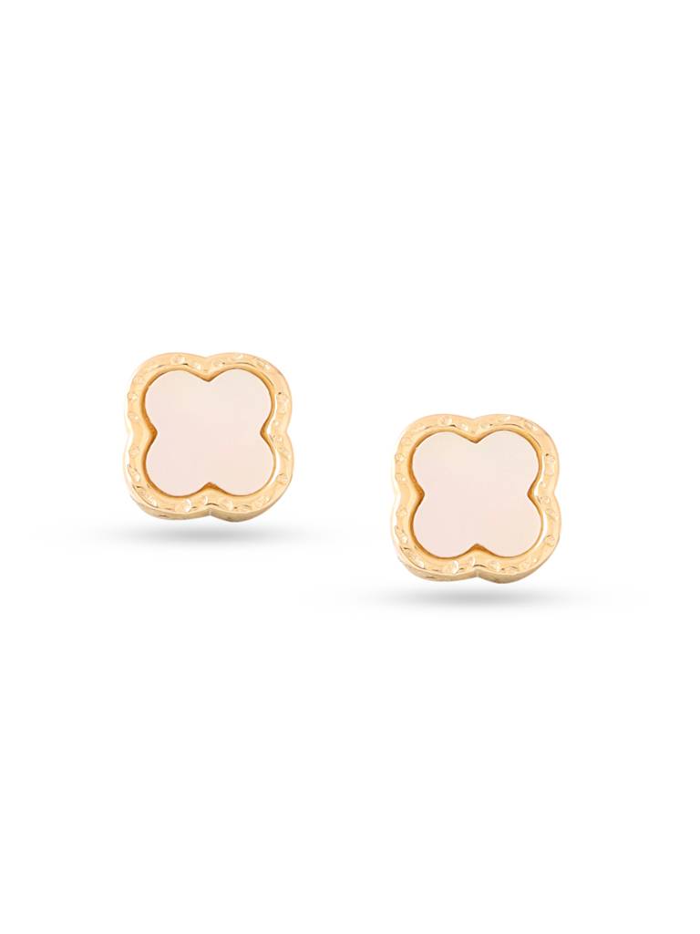 Kicky & Perky 925 Sterling Silver 14K Gold Plated Lucky Clover Mother Of Pearl Stud Earrings : VSILIJE025_G