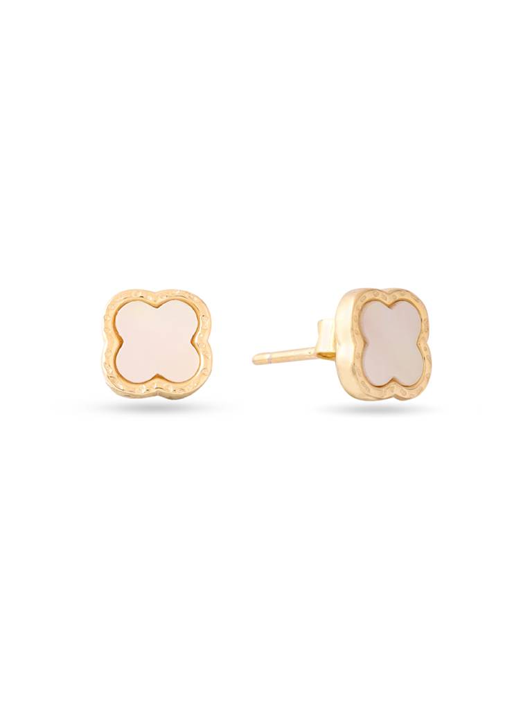 Kicky & Perky 925 Sterling Silver 14K Gold Plated Lucky Clover Mother Of Pearl Stud Earrings : VSILIJE025_G