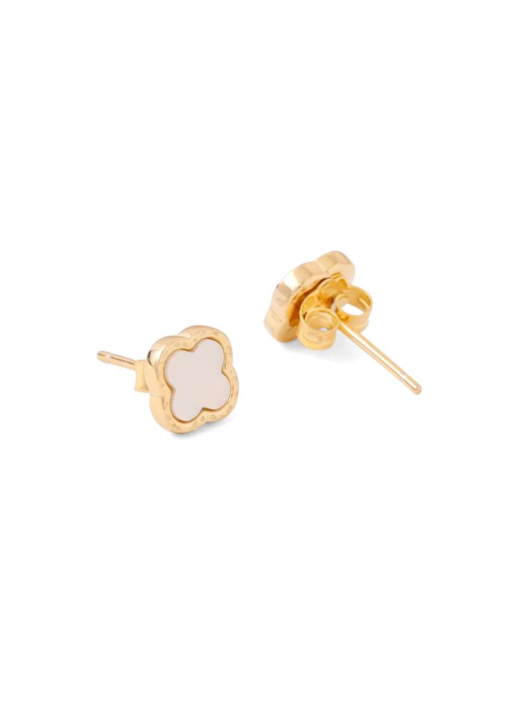 Kicky & Perky 925 Sterling Silver 14K Gold Plated Lucky Clover Mother Of Pearl Stud Earrings : VSILIJE025_G