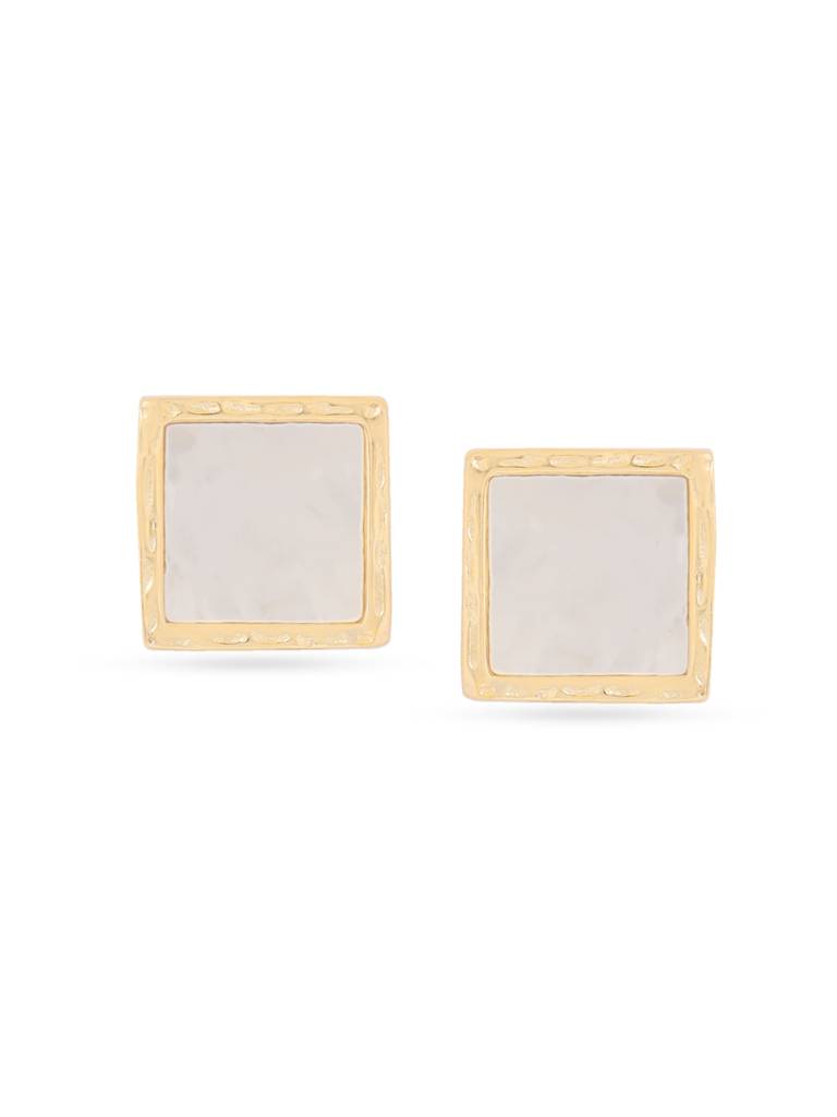 Kicky & Perky 925 Sterling Silver Square Mother Of Pearl Stud Earrings (14K Gold Plated ) : VSILIJE027_G