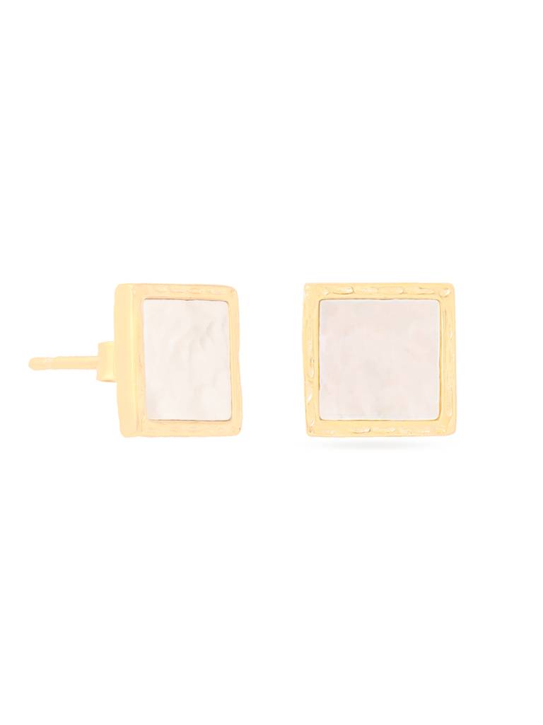 Kicky & Perky 925 Sterling Silver Square Mother Of Pearl Stud Earrings (14K Gold Plated ) : VSILIJE027_G