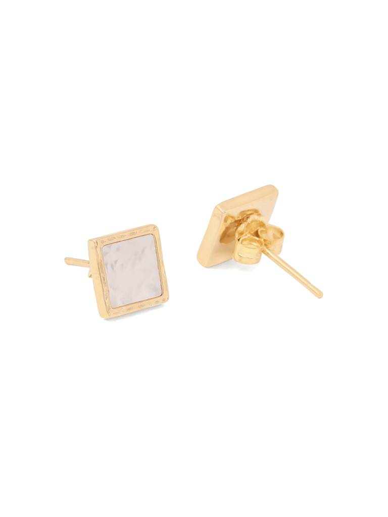 Kicky & Perky 925 Sterling Silver Square Mother Of Pearl Stud Earrings (14K Gold Plated ) : VSILIJE027_G