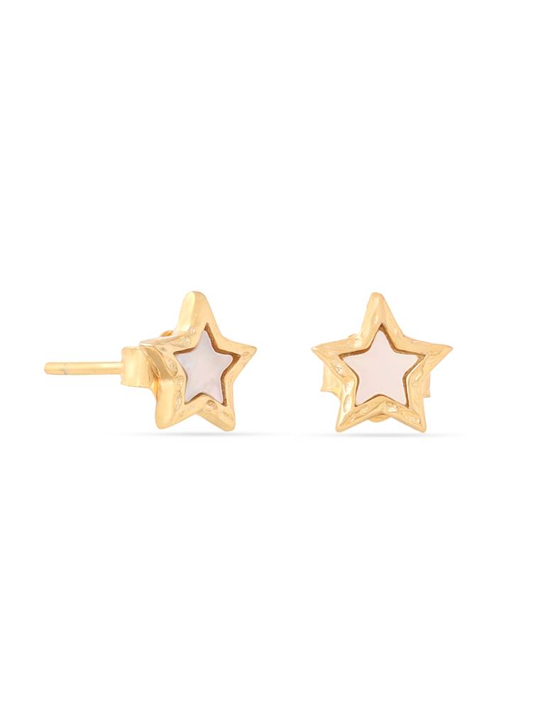 Kicky & Perky 925 Sterling Silver Stud Earrings 14K Gold Plated Star-Shaped Mother Of Pearl : VSILIJE028_G