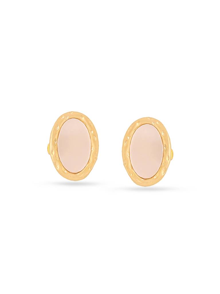 Kicky & Perky 925 Sterling Silver 14K Gold Plated Oval Mother Of Pearl Stud Earrings : VSILIJE029_G