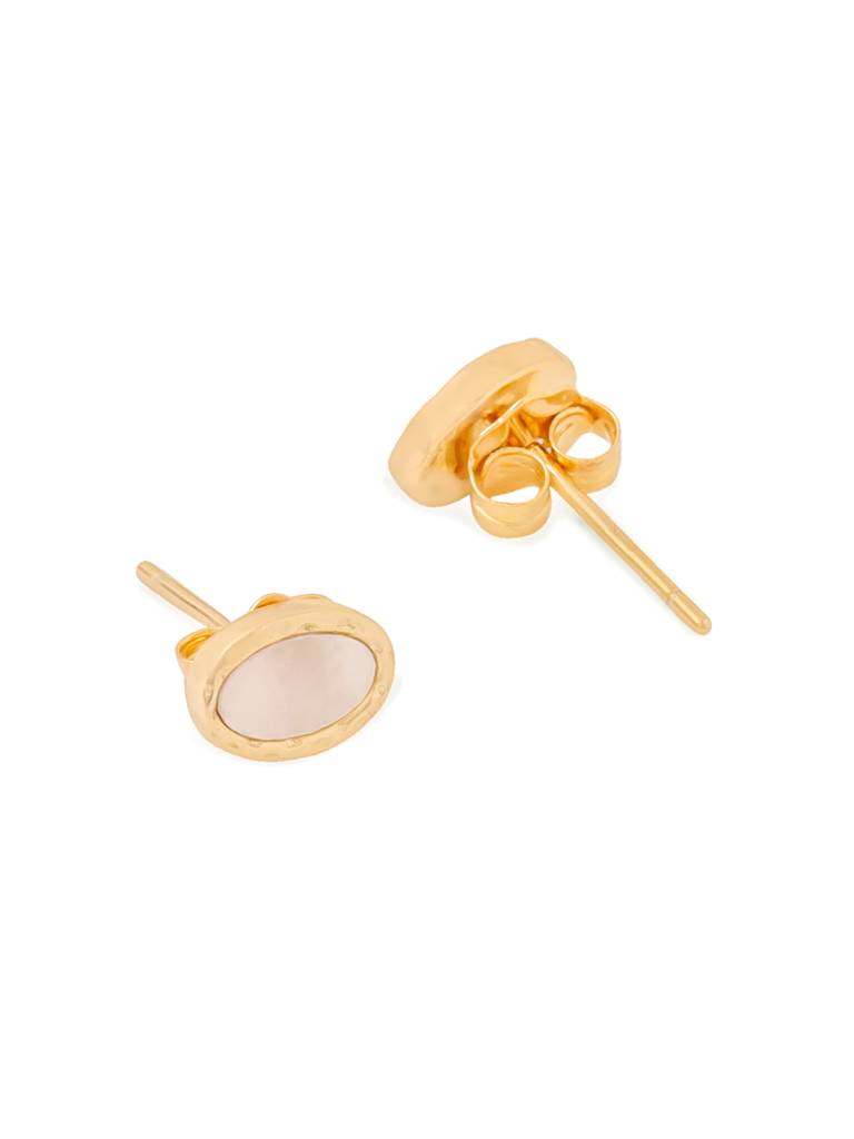 Kicky & Perky 925 Sterling Silver 14K Gold Plated Oval Mother Of Pearl Stud Earrings : VSILIJE029_G