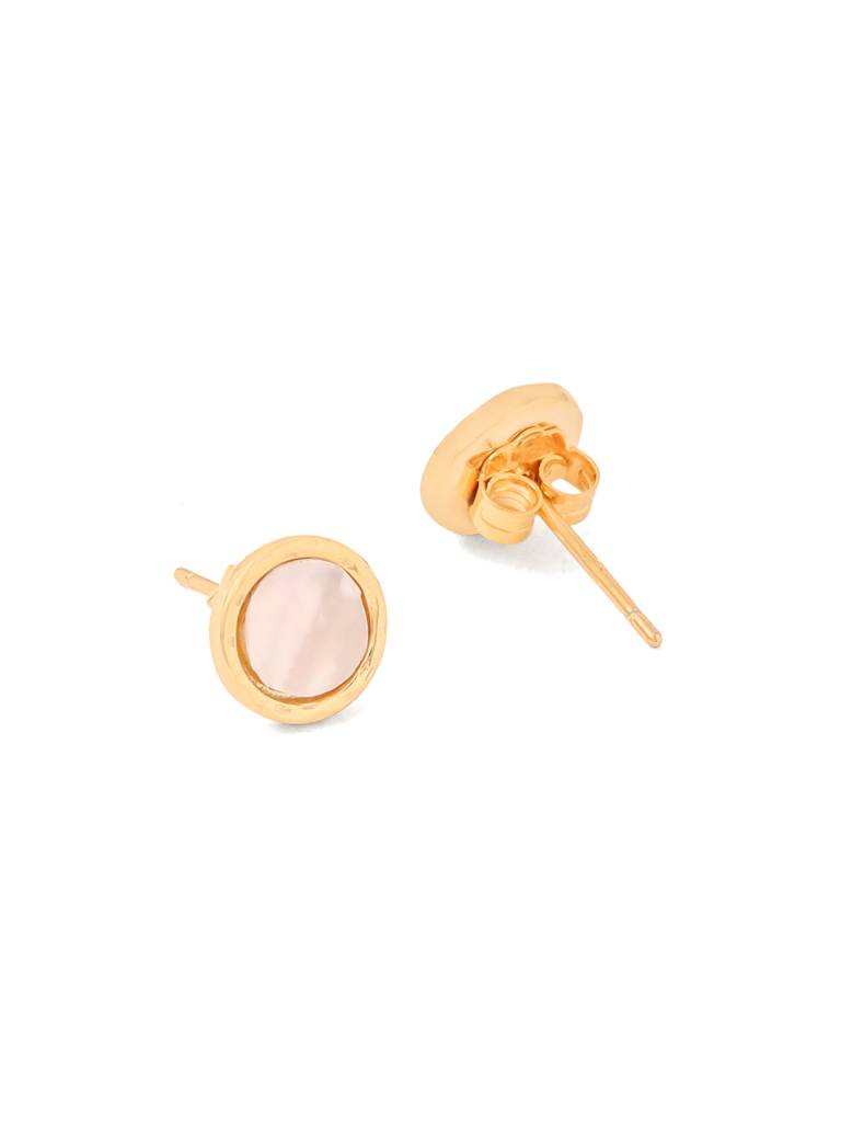 Kicky & Perky 925 Sterling Silver 14K Gold Plated Round Mother Of Pearl Stud Earrings : VSILIJE032_G