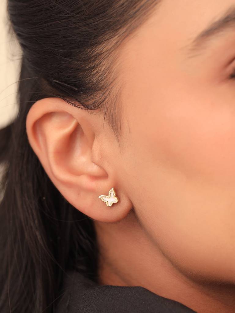 Kicky & Perky 925 Sterling Silver 14K Gold Plated Butterfly Mother Of Pearl Stud Earrings : VSILIJE034_G