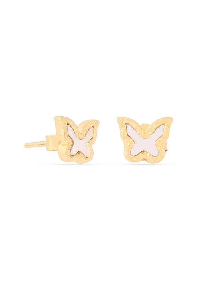 Kicky & Perky 925 Sterling Silver 14K Gold Plated Butterfly Mother Of Pearl Stud Earrings : VSILIJE034_G
